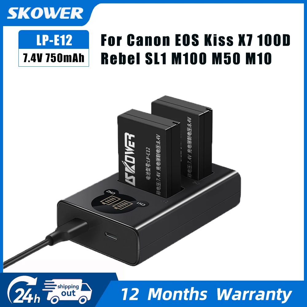 Canon Camera Eos M50 Mark Ii - Batterie SKOWER 750mAh LP-E12 pour appareils
