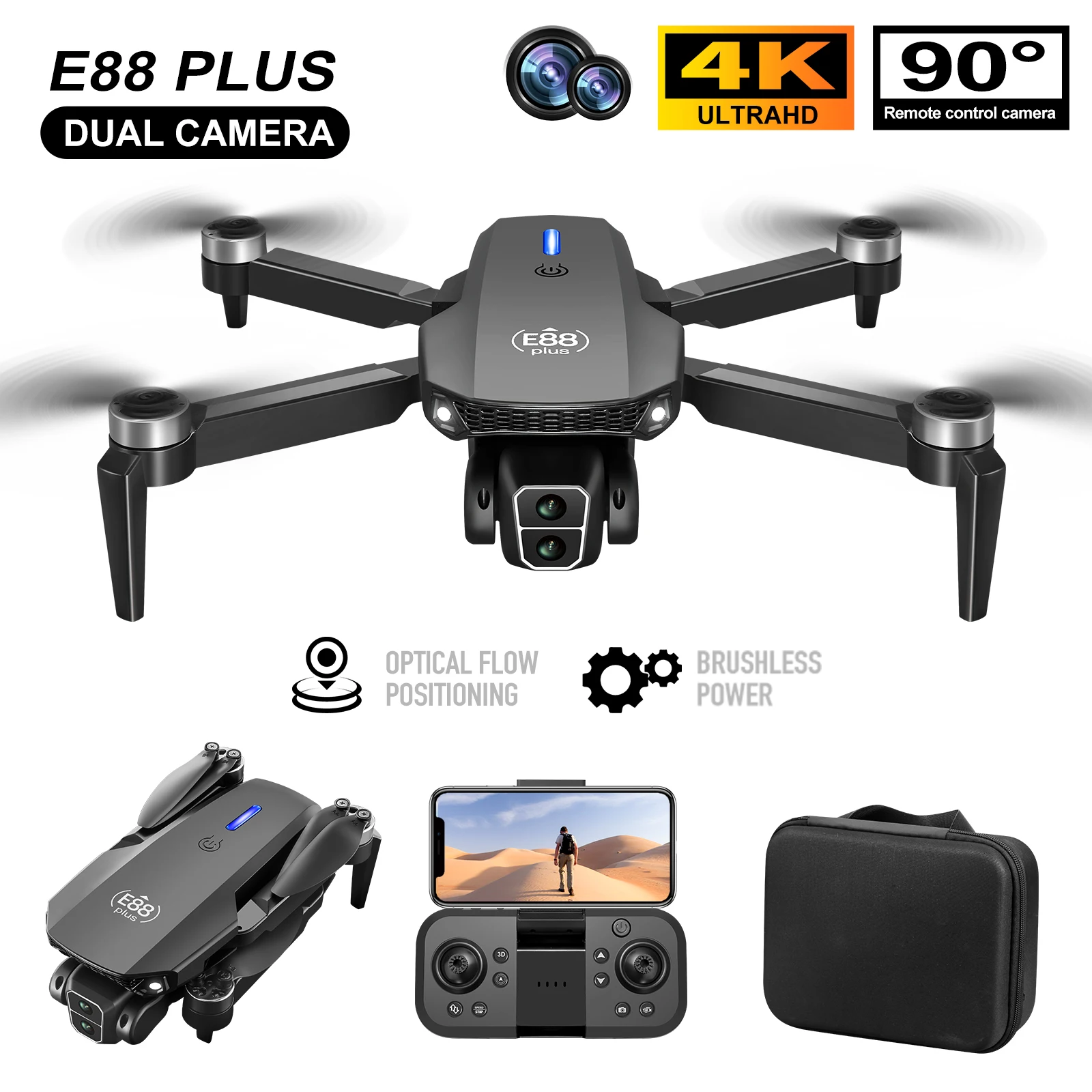 Nouveau drone quadrirotor E88  - Rc Helicopter Case avis et prix