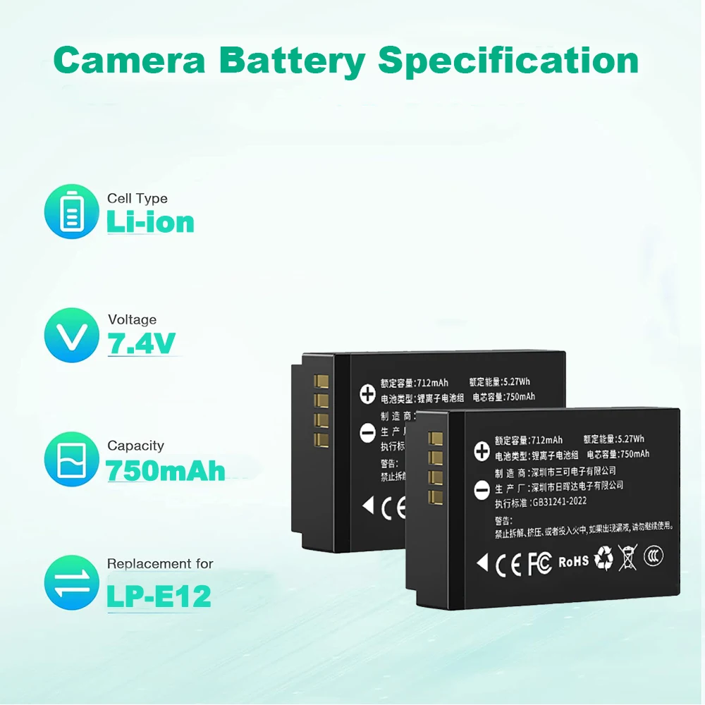 Batterie SKOWER 750mAh LP-E12  - Canon Camera Eos M50 Mark Ii avis et prix